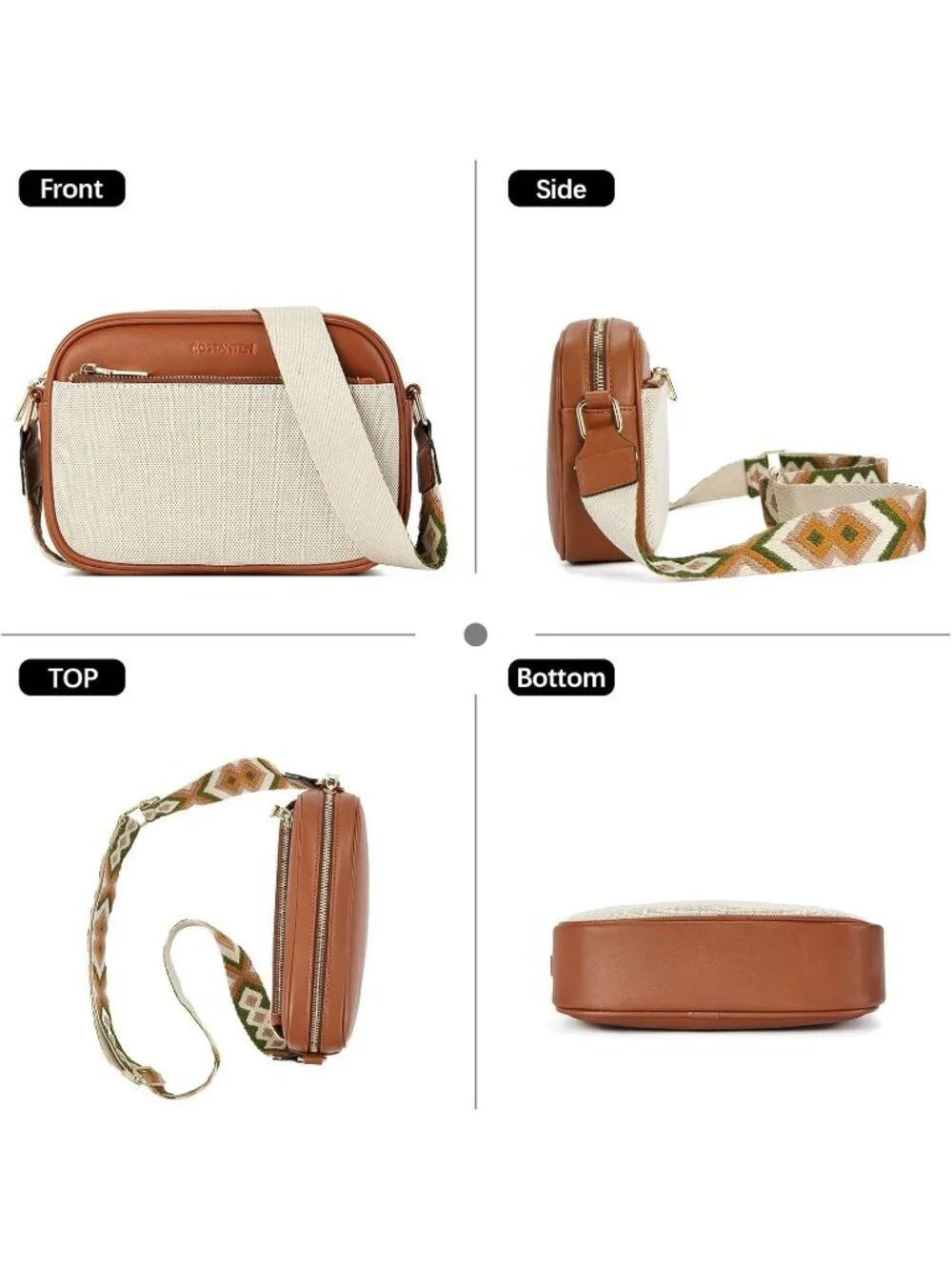 Women's Brown Leather Crossbody Purses Shoulder Handbags with Wide Strap